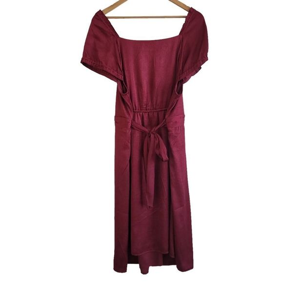 Motherhood Maternity cap sleeve tie waist dress red burgundy large - Picture 2 of 8